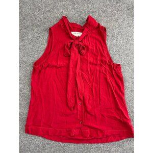 Cloth & Stone Anthropologie Sleeveless Top Women's M Red Tie Neck Button USA